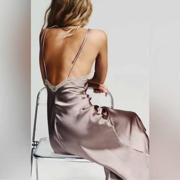 NWT🔥 ZARA Satin Lace Midi Dress - Picture 2 of 3